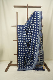 Indigo HBP Cotton Silk Saree With Chanderi Border - SRICSS1736