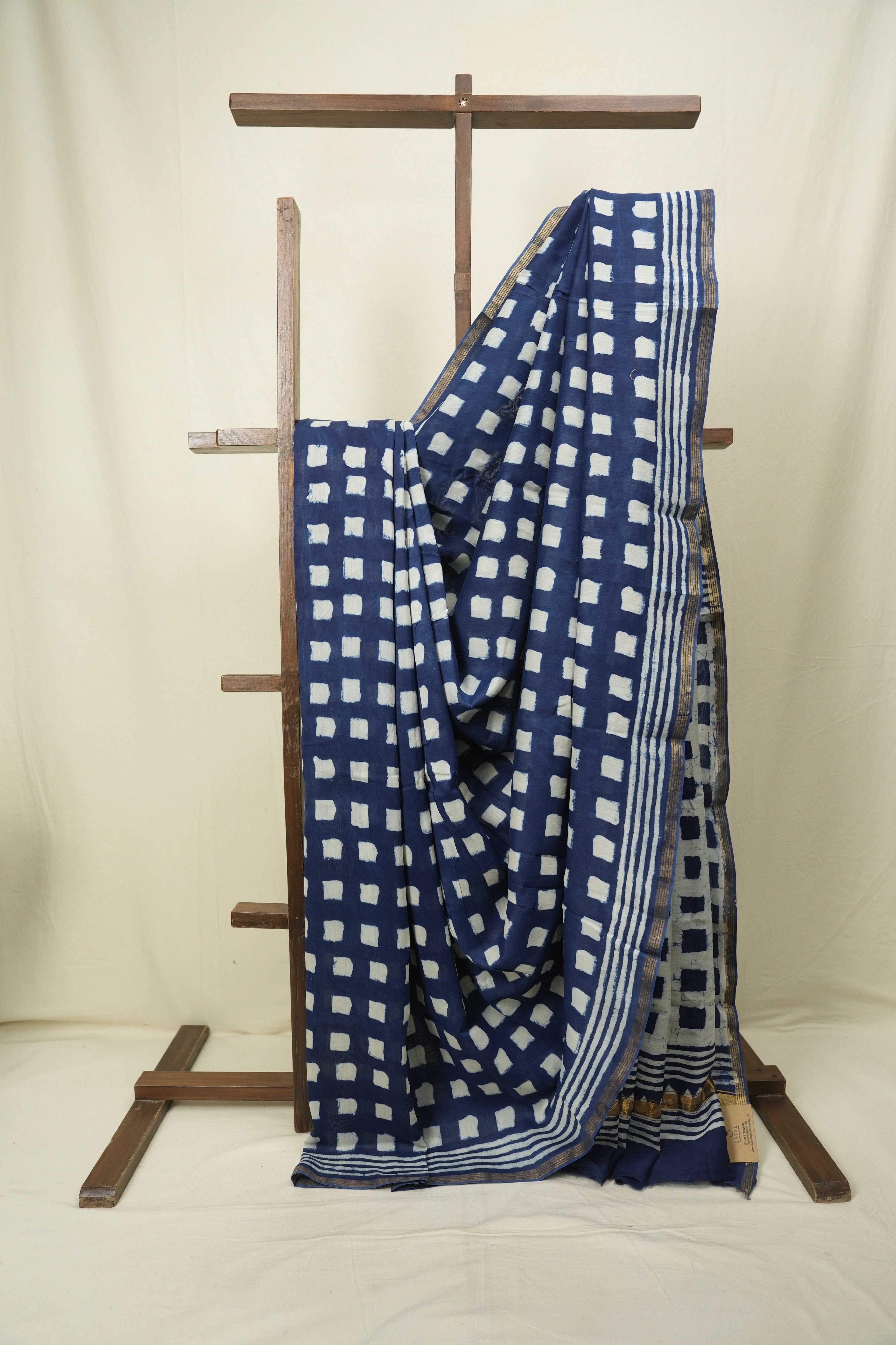 Indigo HBP Cotton Silk Saree With Chanderi Border - SRICSS1736