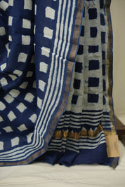 Indigo HBP Cotton Silk Saree With Chanderi Border - SRICSS1736