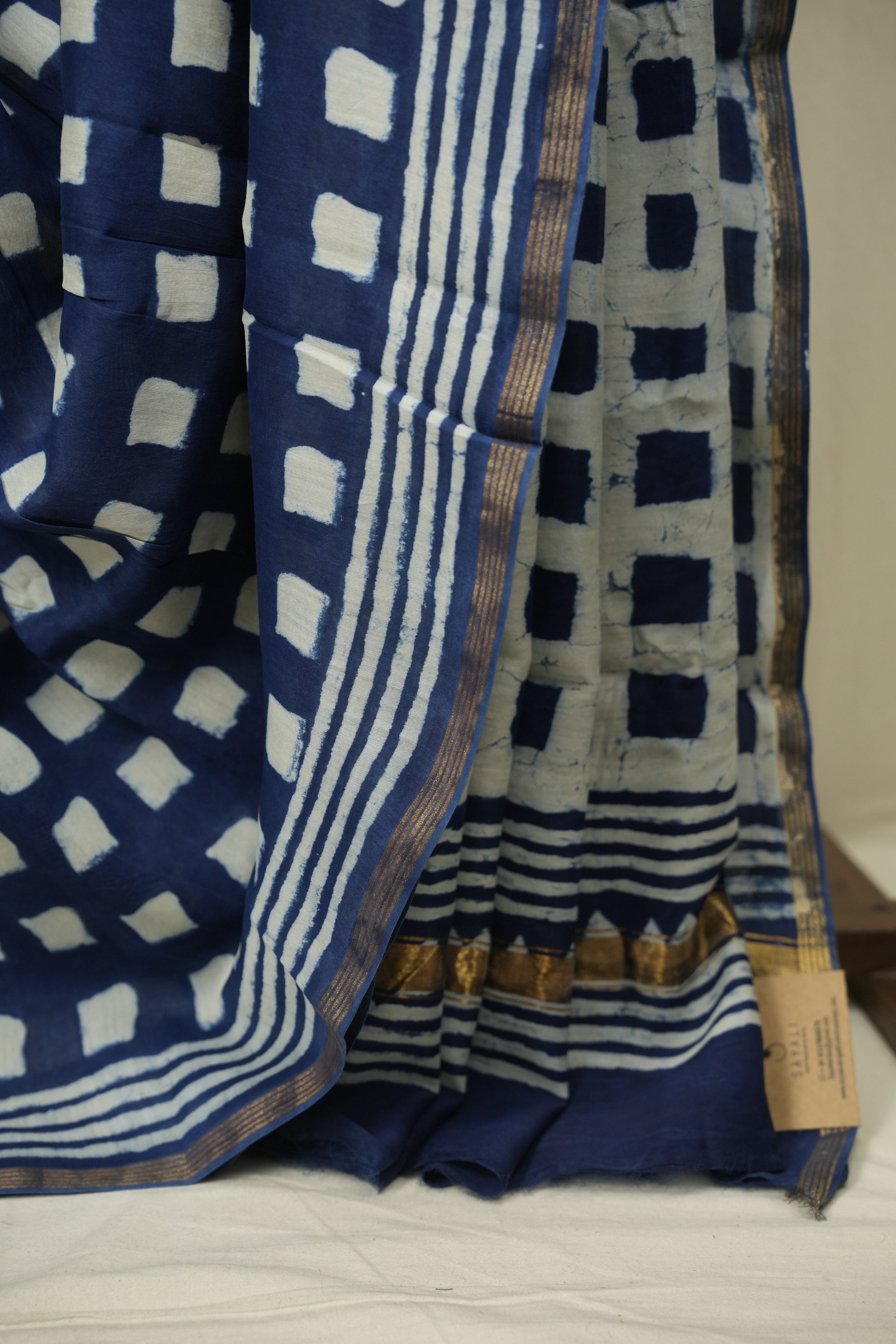 Indigo HBP Cotton Silk Saree With Chanderi Border - SRICSS1736