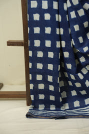 Indigo HBP Cotton Silk Saree With Chanderi Border - SRICSS1736