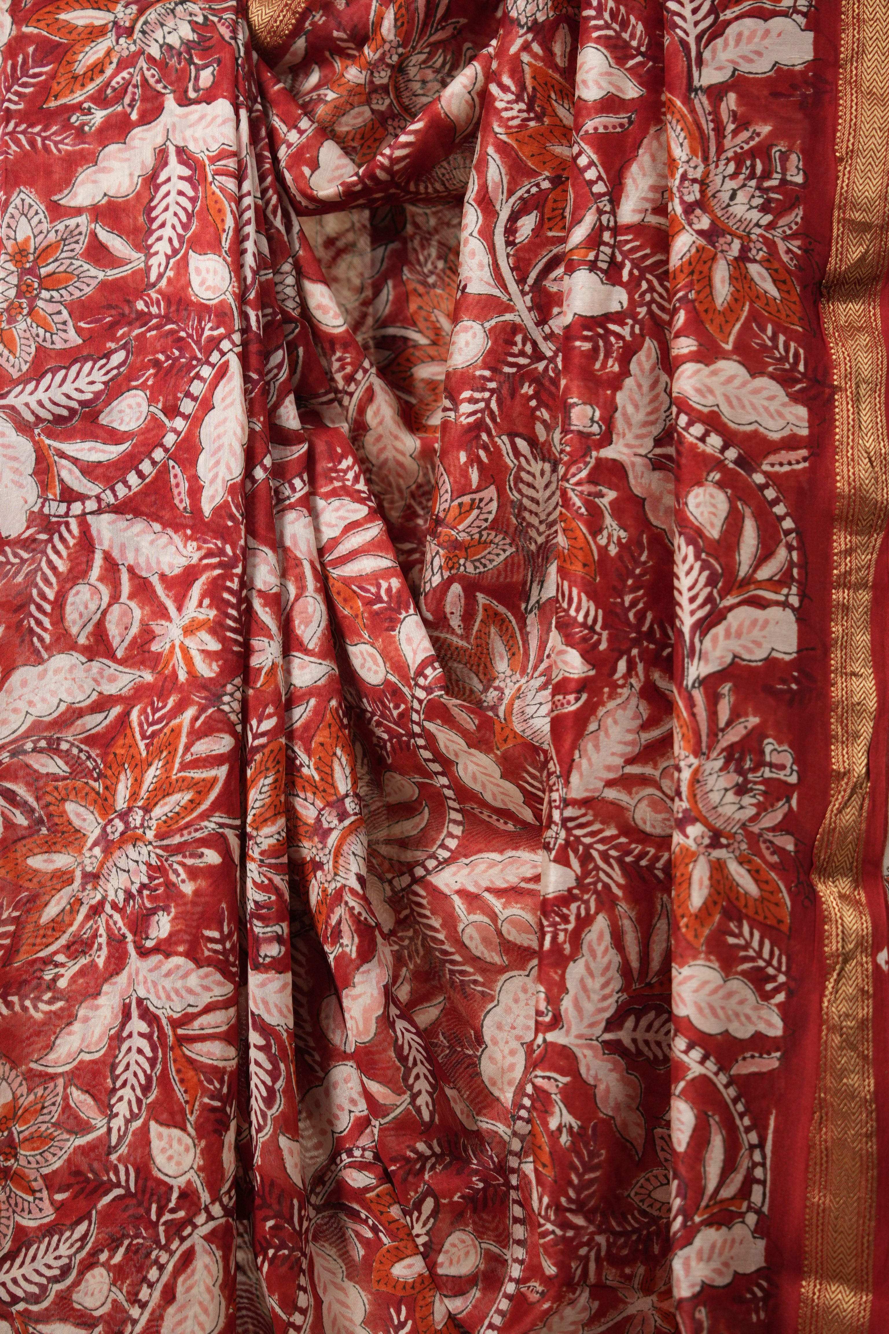 Red HBP Cotton Silk Saree With Maheshwari Border - SRRCSS1308