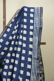 Indigo HBP Cotton Silk Saree With Chanderi Border - SRICSS1736