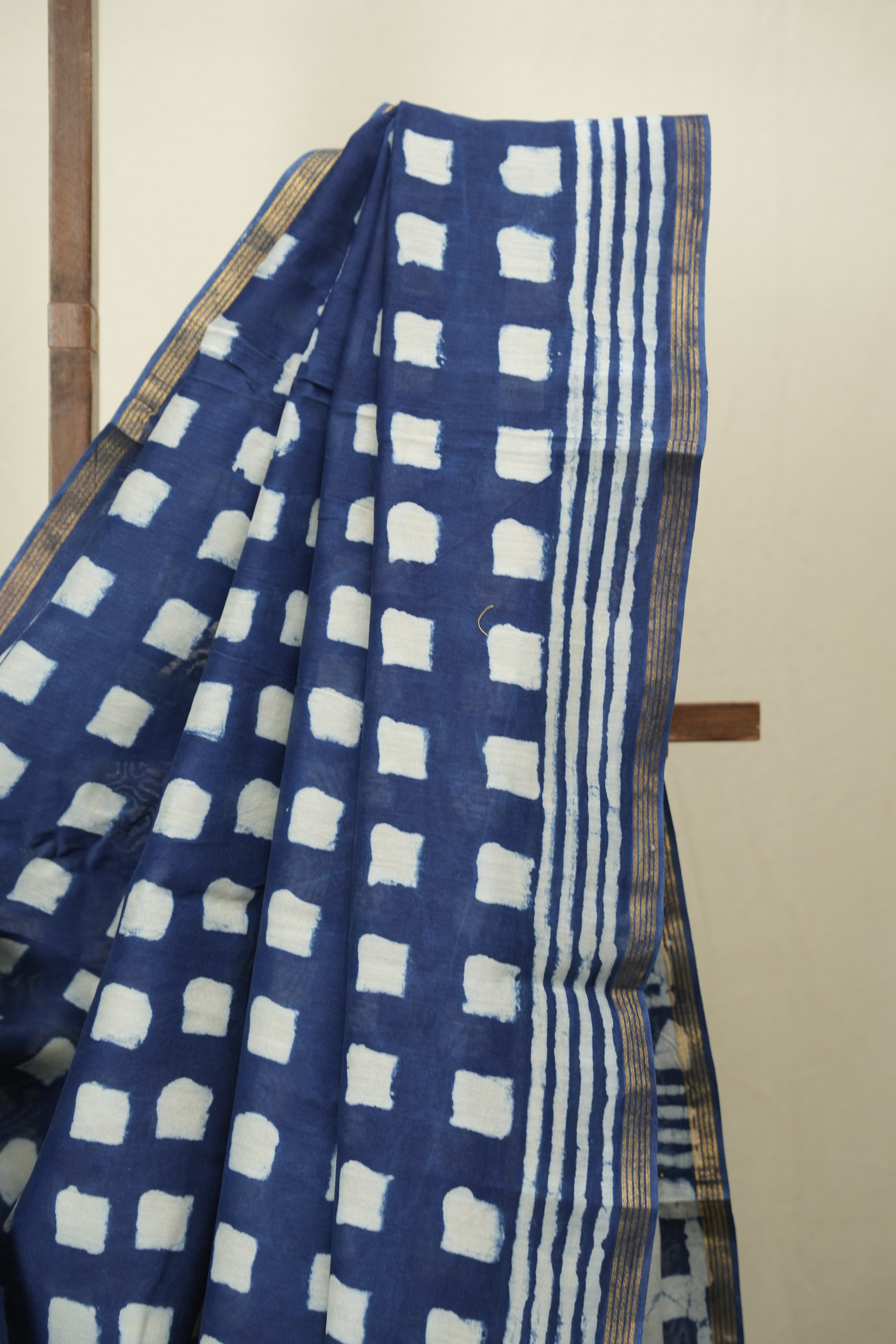 Indigo HBP Cotton Silk Saree With Chanderi Border - SRICSS1736