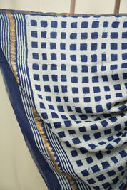 Indigo HBP Cotton Silk Saree With Chanderi Border - SRICSS1736
