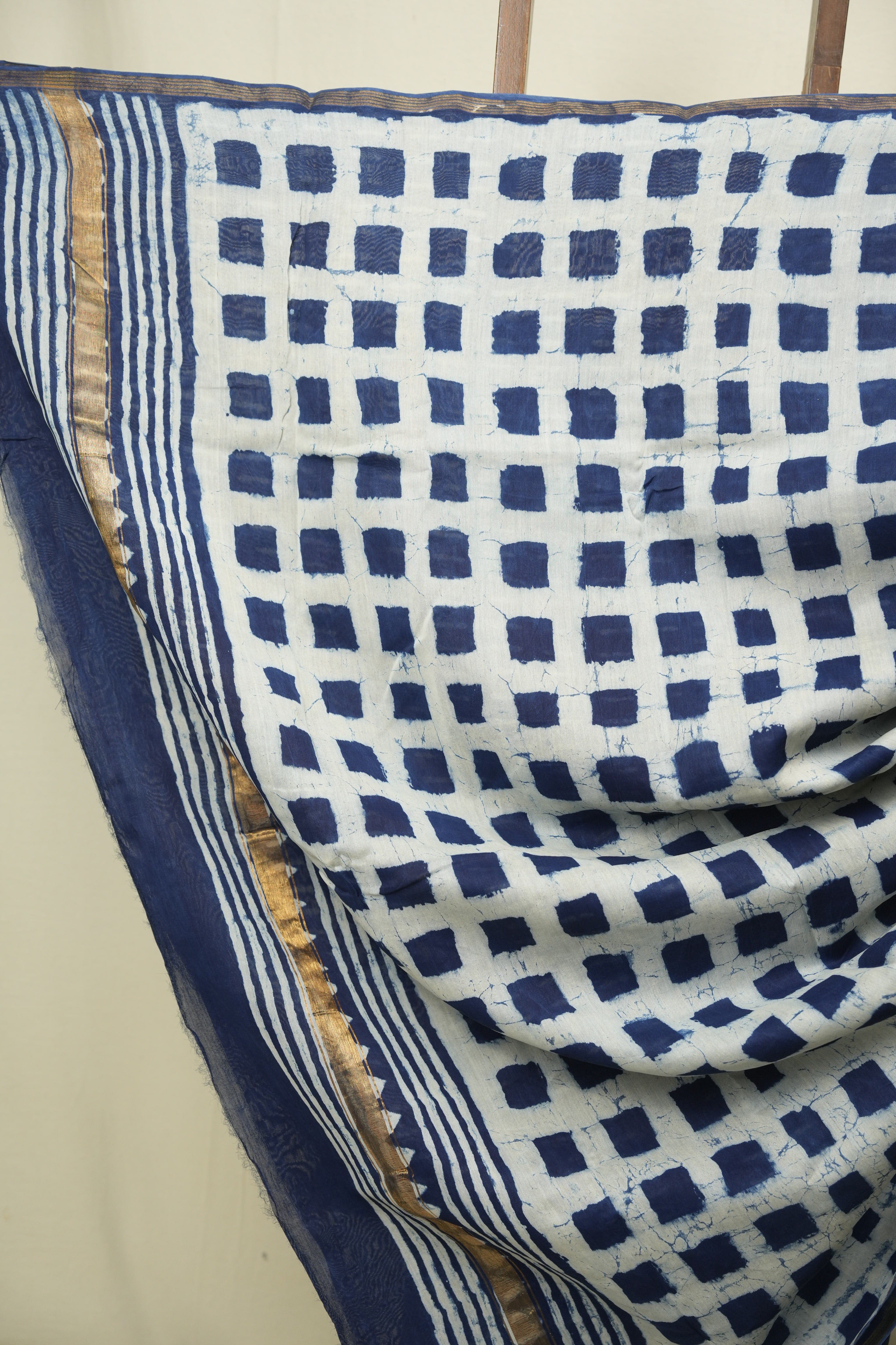 Indigo HBP Cotton Silk Saree With Chanderi Border - SRICSS1736