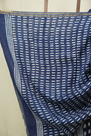 Indigo HBP Cotton Silk Saree With Chanderi Border - SRICSS1736