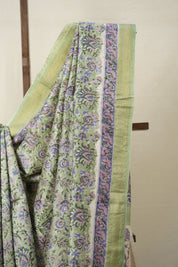 Pastel Green HBP Cotton Silk Saree With Maheshwari Border - SRPGCSS1311