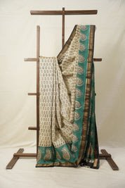Off- White HBP Cotton Silk Saree With Maheshwari Border - SROWCSS1312