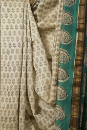 Off- White HBP Cotton Silk Saree With Maheshwari Border - SROWCSS1312