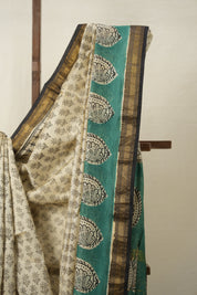 Off- White HBP Cotton Silk Saree With Maheshwari Border - SROWCSS1312