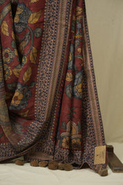 Maroon Kalamkari Tussar Silk Saree - SRMKTSS42