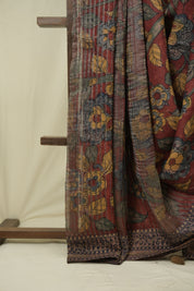 Maroon Kalamkari Tussar Silk Saree - SRMKTSS42