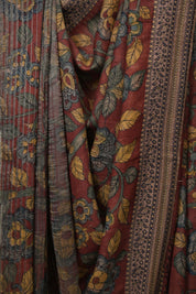 Maroon Kalamkari Tussar Silk Saree - SRMKTSS42