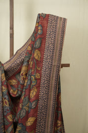 Maroon Kalamkari Tussar Silk Saree - SRMKTSS42