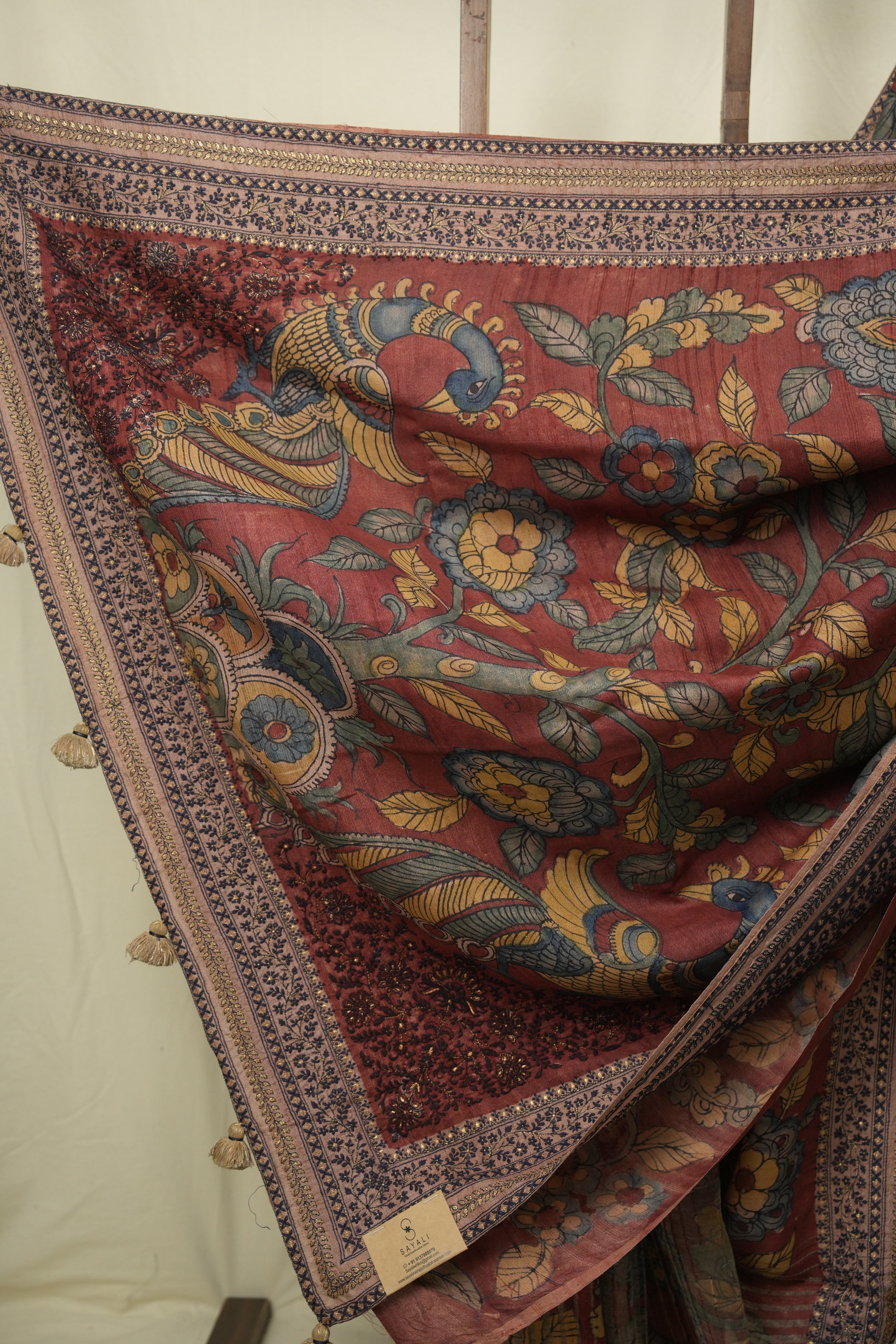 Maroon Kalamkari Tussar Silk Saree - SRMKTSS42
