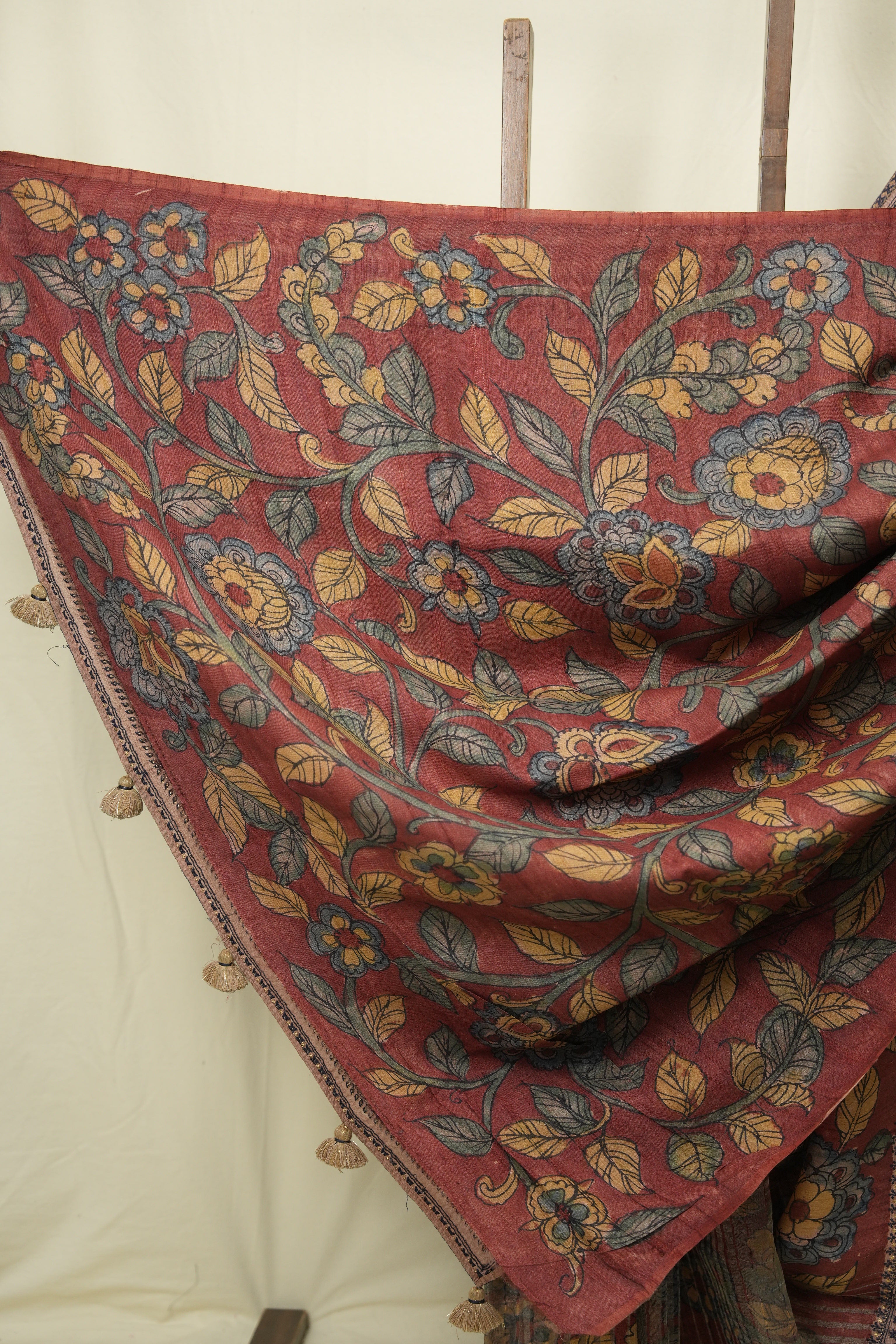 Maroon Kalamkari Tussar Silk Saree - SRMKTSS42