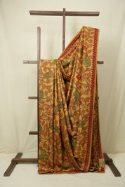 Mustard Kalamkari Tussar Silk saree - SRMKTSS44