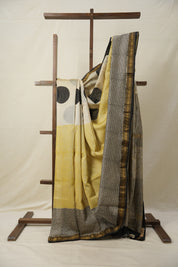 Yellow- White HBP Cotton Silk Saree With Maheshwari Border - SRYWCSS1314