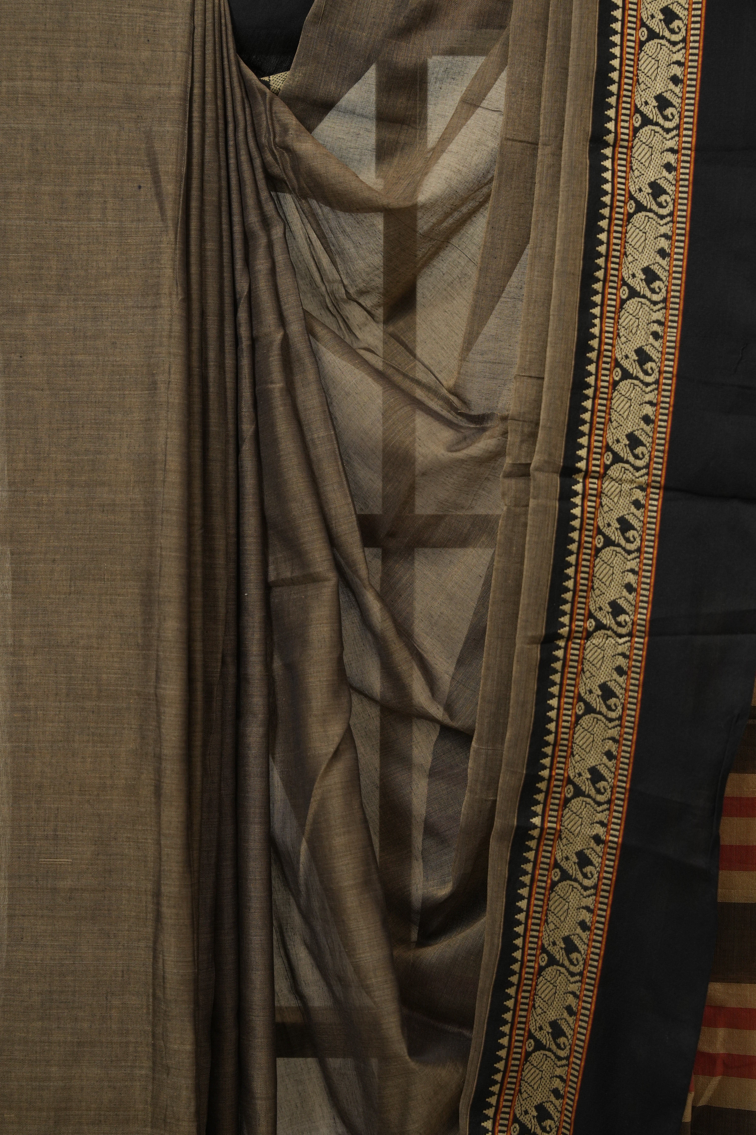 Dark Khaki Narayan Peth Cotton Saree - SRDKNPCS26