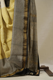 Yellow- White HBP Cotton Silk Saree With Maheshwari Border - SRYWCSS1314