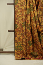 Mustard Kalamkari Tussar Silk saree - SRMKTSS44