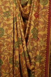 Mustard Kalamkari Tussar Silk saree - SRMKTSS44