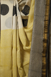 Yellow- White HBP Cotton Silk Saree With Maheshwari Border - SRYWCSS1314