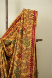 Mustard Kalamkari Tussar Silk saree - SRMKTSS44