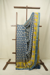 Peacock Blue HBP Cotton Silk Saree With Maheshwari Border - SRBCSS1727