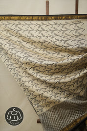 Yellow- White HBP Cotton Silk Saree With Maheshwari Border - SRYWCSS1314