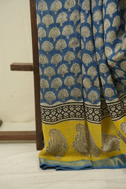 Peacock Blue HBP Cotton Silk Saree With Maheshwari Border - SRBCSS1727