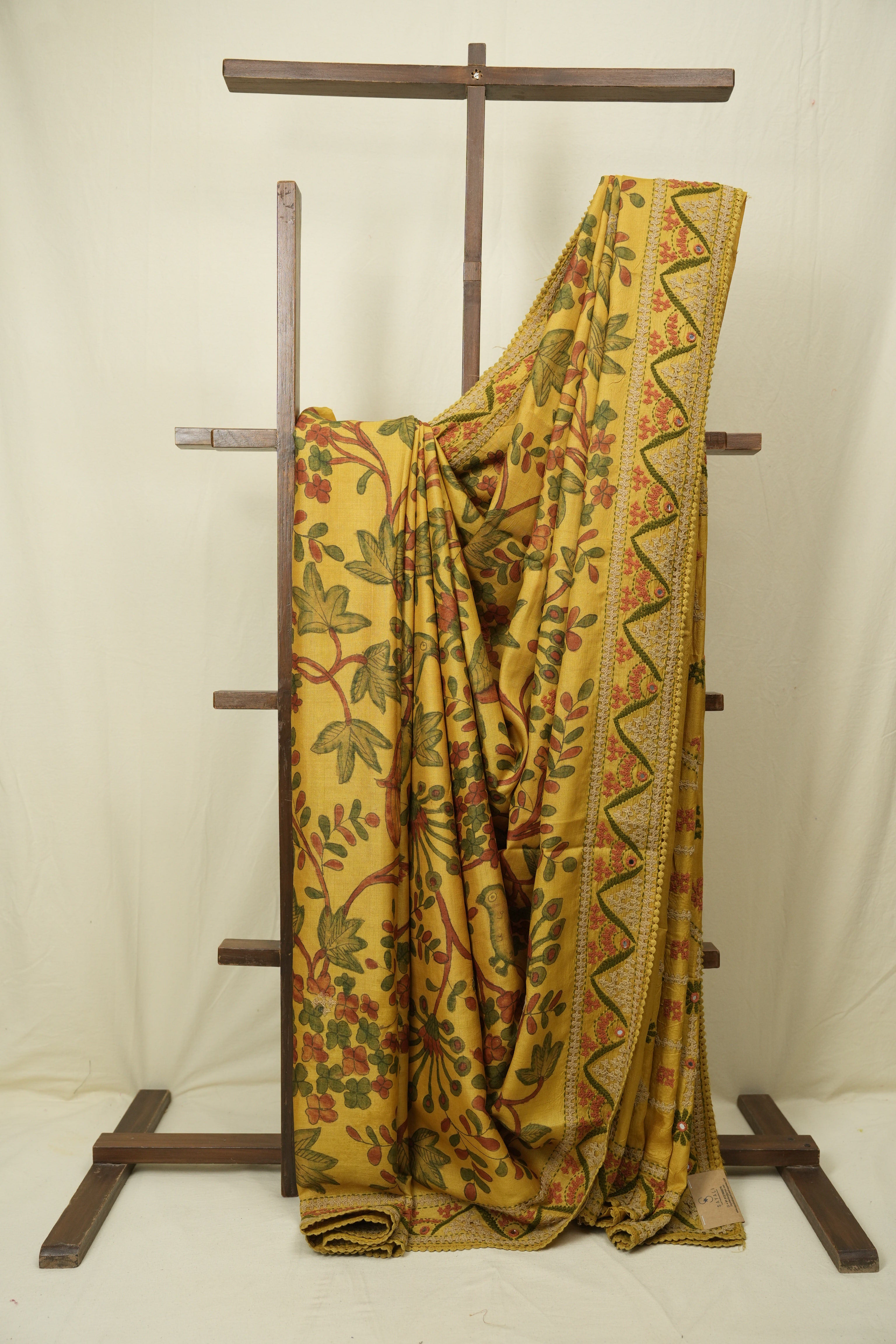 Lemon Yellow Kalamkari Tussar Silk Saree - SRLYKTSS43