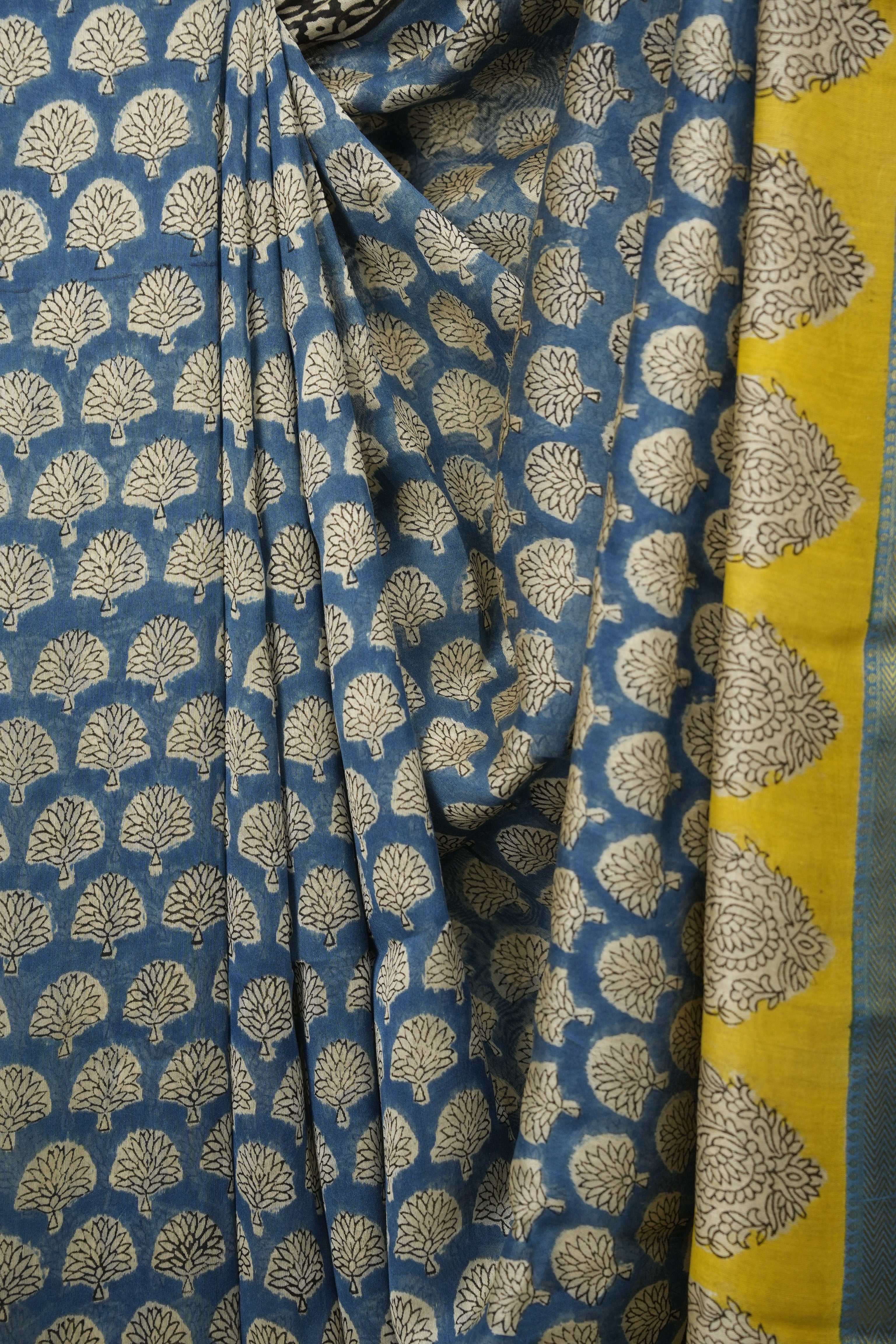Peacock Blue HBP Cotton Silk Saree With Maheshwari Border - SRBCSS1727
