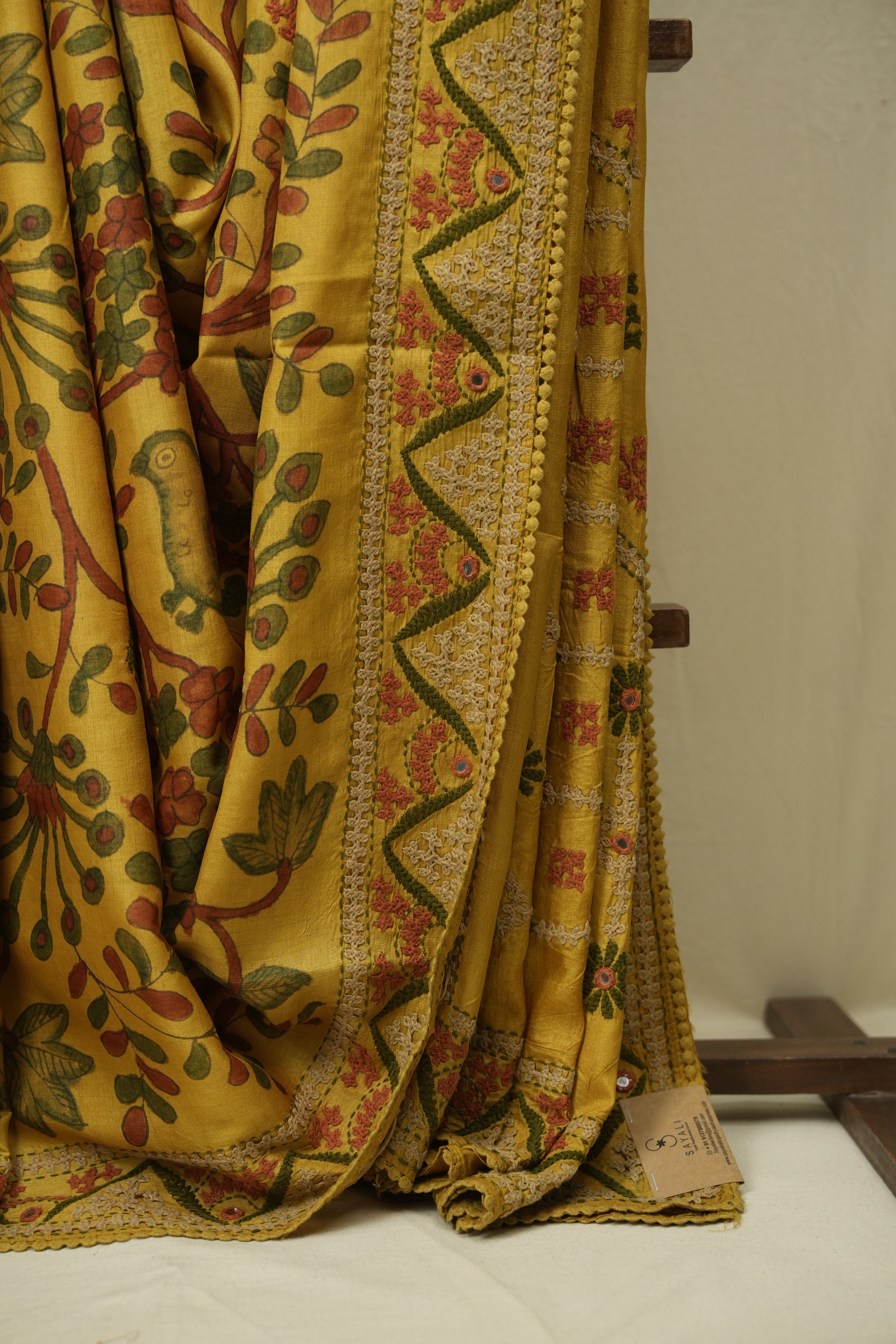 Lemon Yellow Kalamkari Tussar Silk Saree - SRLYKTSS43