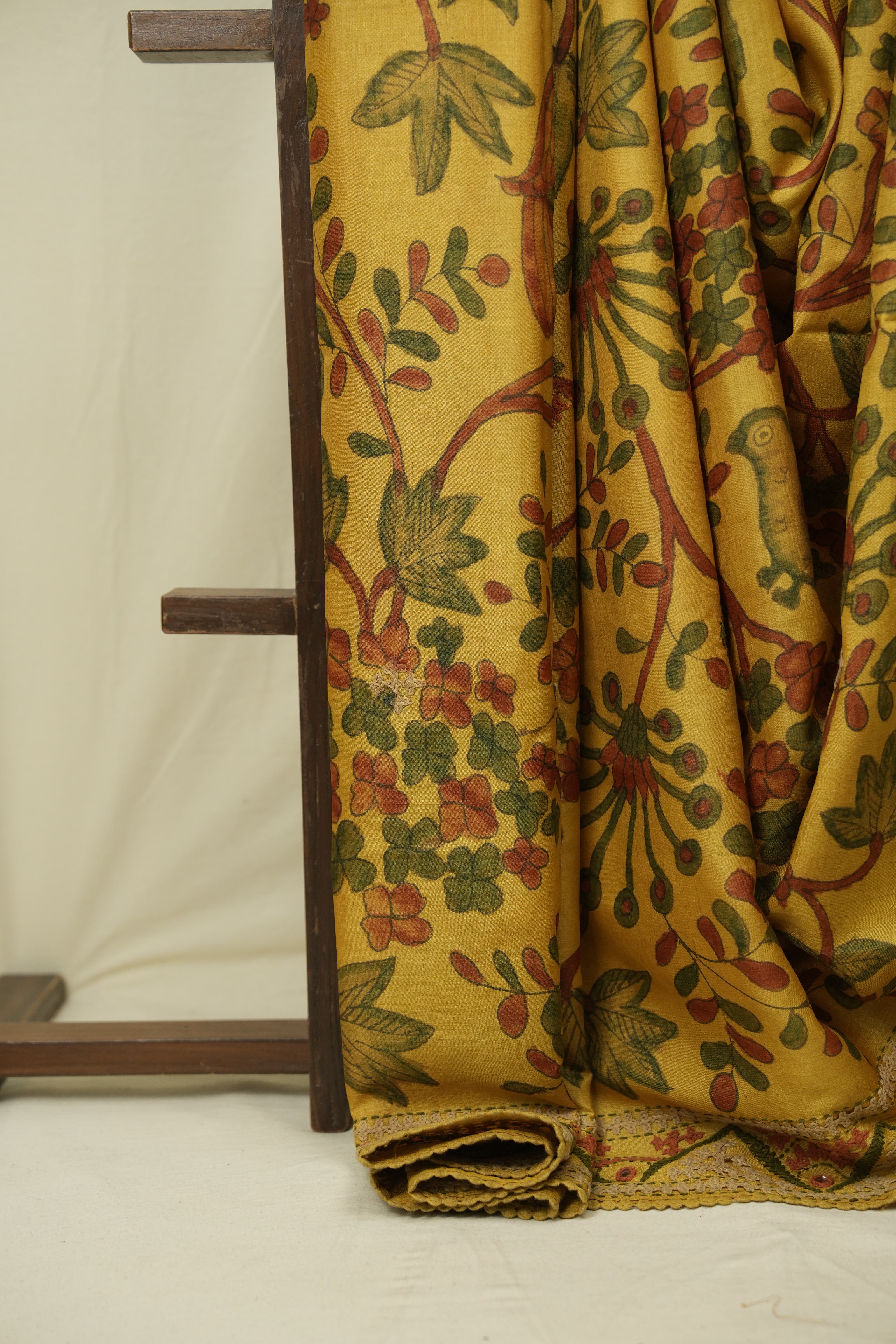 Lemon Yellow Kalamkari Tussar Silk Saree - SRLYKTSS43