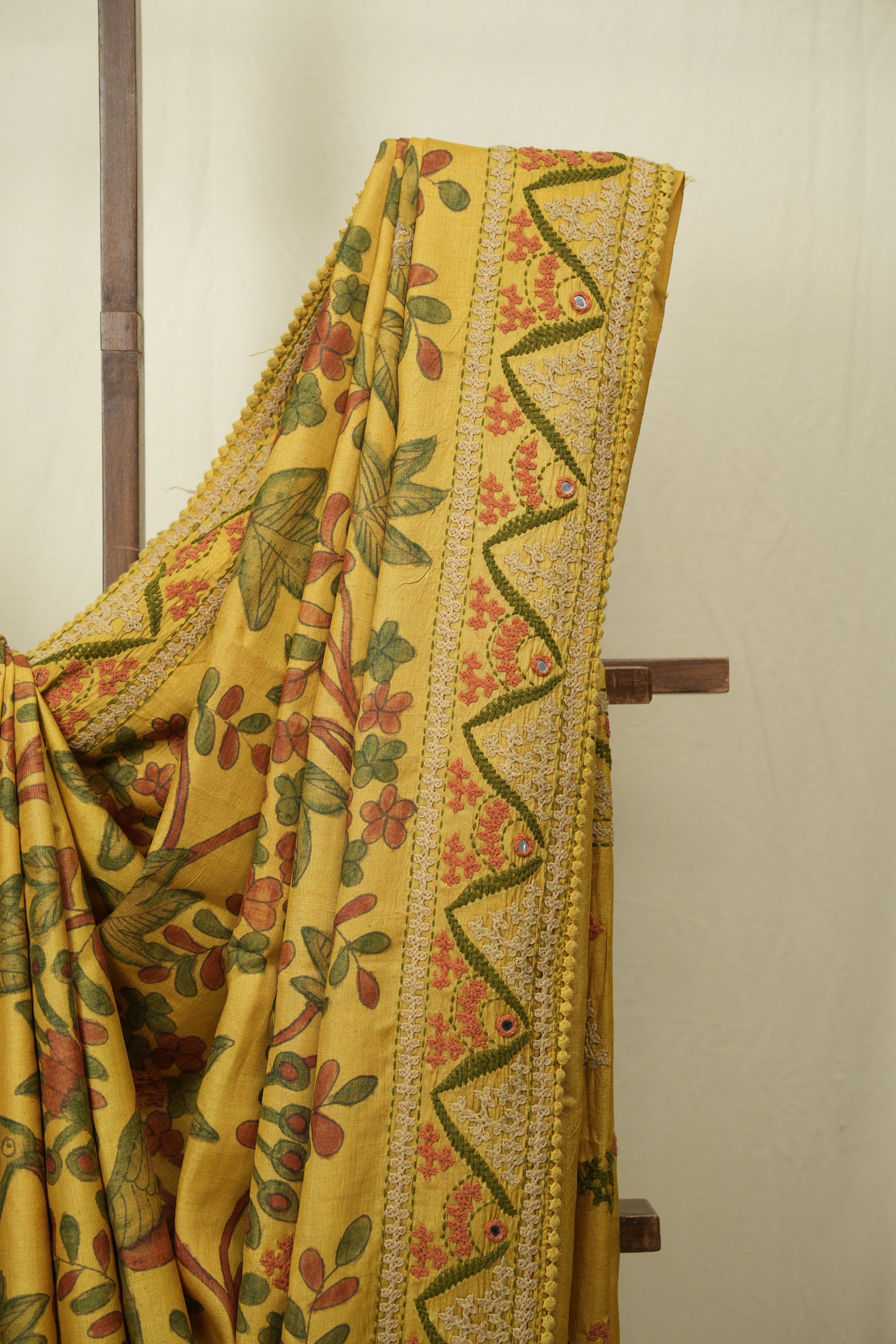 Lemon Yellow Kalamkari Tussar Silk Saree - SRLYKTSS43