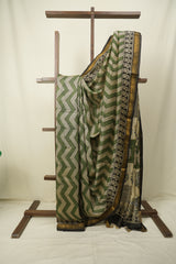 Mehandi HBP Cotton Silk Saree With Maheshwari Border - SRMCSS1732
