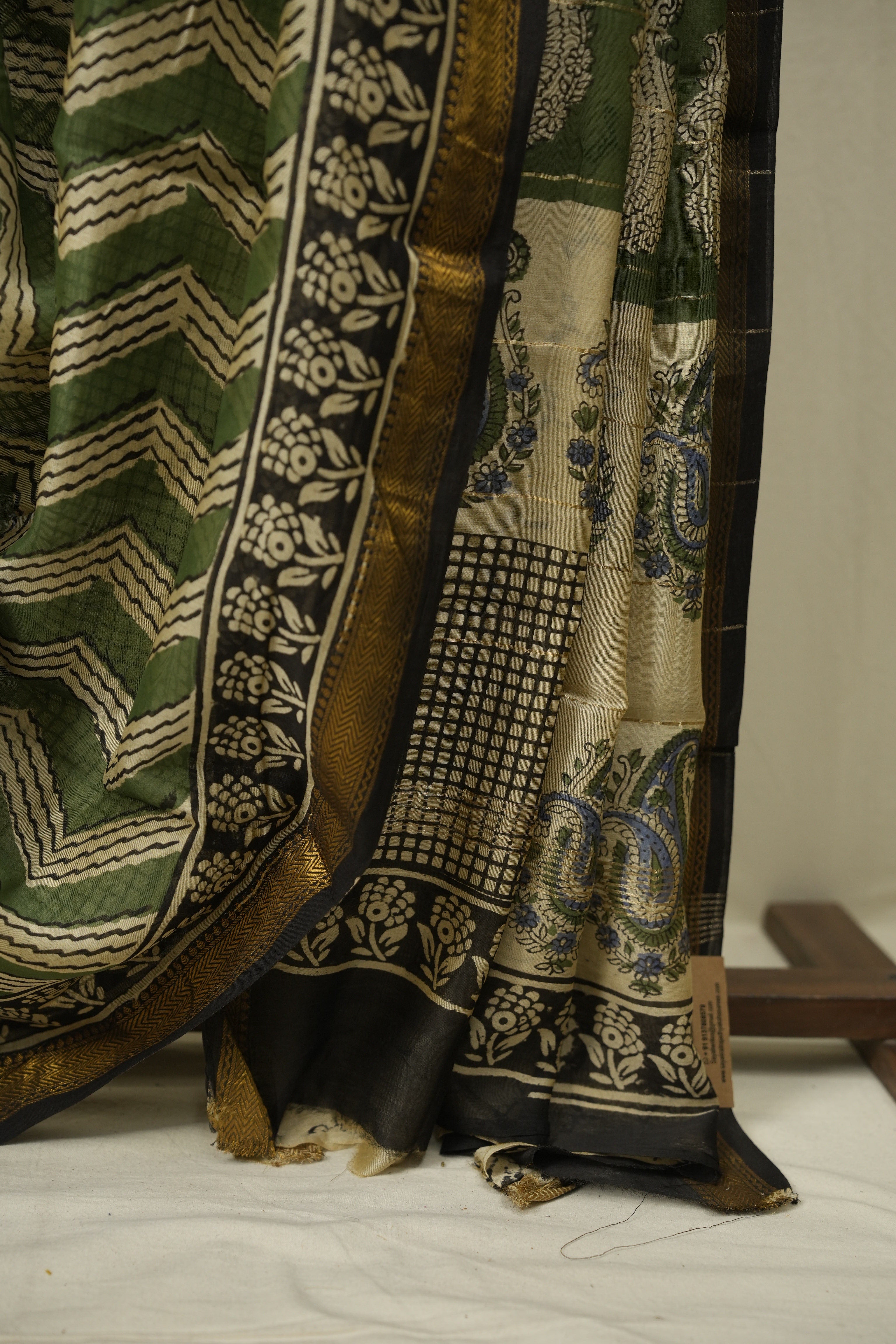 Mehandi HBP Cotton Silk Saree With Maheshwari Border - SRMCSS1732