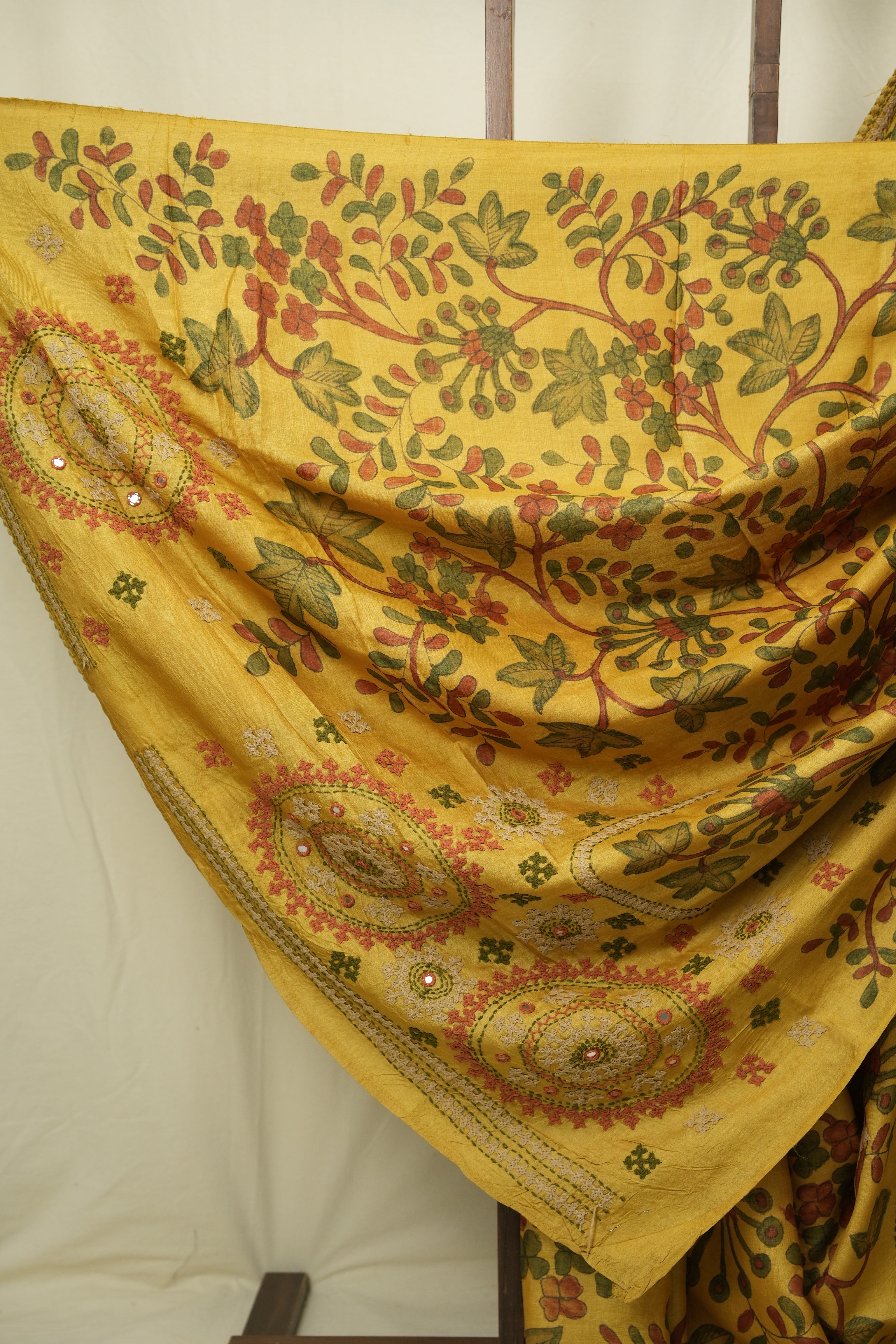 Lemon Yellow Kalamkari Tussar Silk Saree - SRLYKTSS43