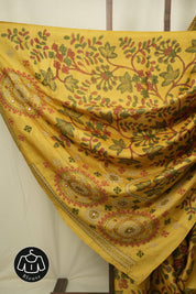 Lemon Yellow Kalamkari Tussar Silk Saree - SRLYKTSS43