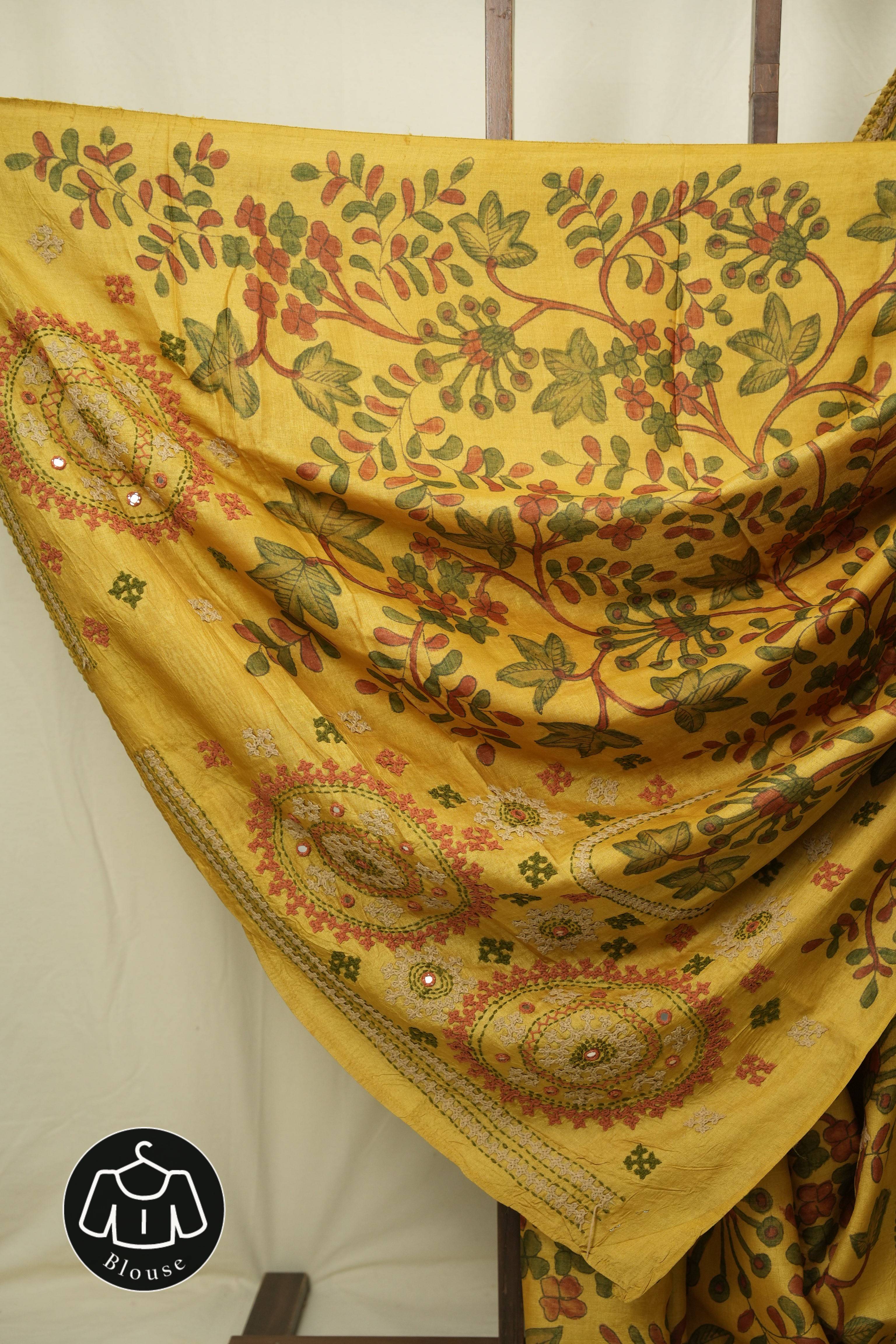 Lemon Yellow Kalamkari Tussar Silk Saree - SRLYKTSS43
