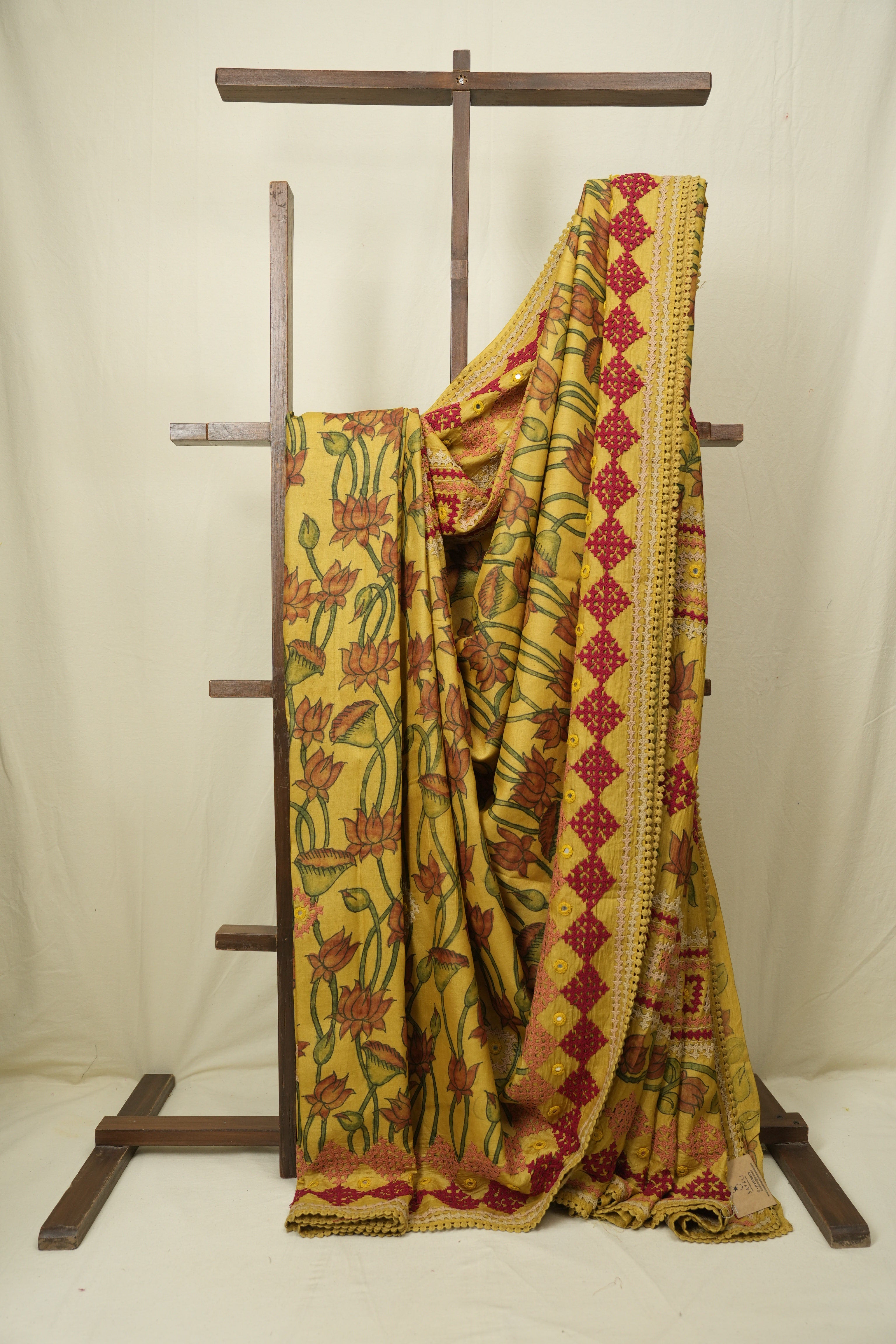 Yellow Kalamkari Tussar Silk Saree - SRYKTSS45
