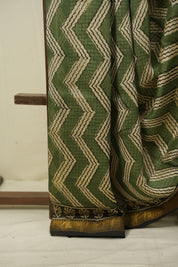 Mehandi HBP Cotton Silk Saree With Maheshwari Border - SRMCSS1732