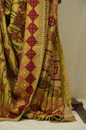 Yellow Kalamkari Tussar Silk Saree - SRYKTSS45