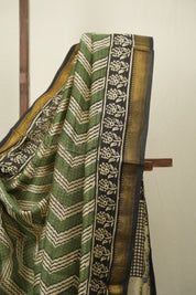 Mehandi HBP Cotton Silk Saree With Maheshwari Border - SRMCSS1732