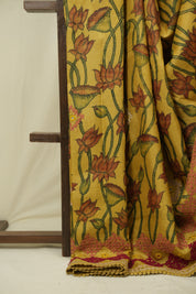 Yellow Kalamkari Tussar Silk Saree - SRYKTSS45