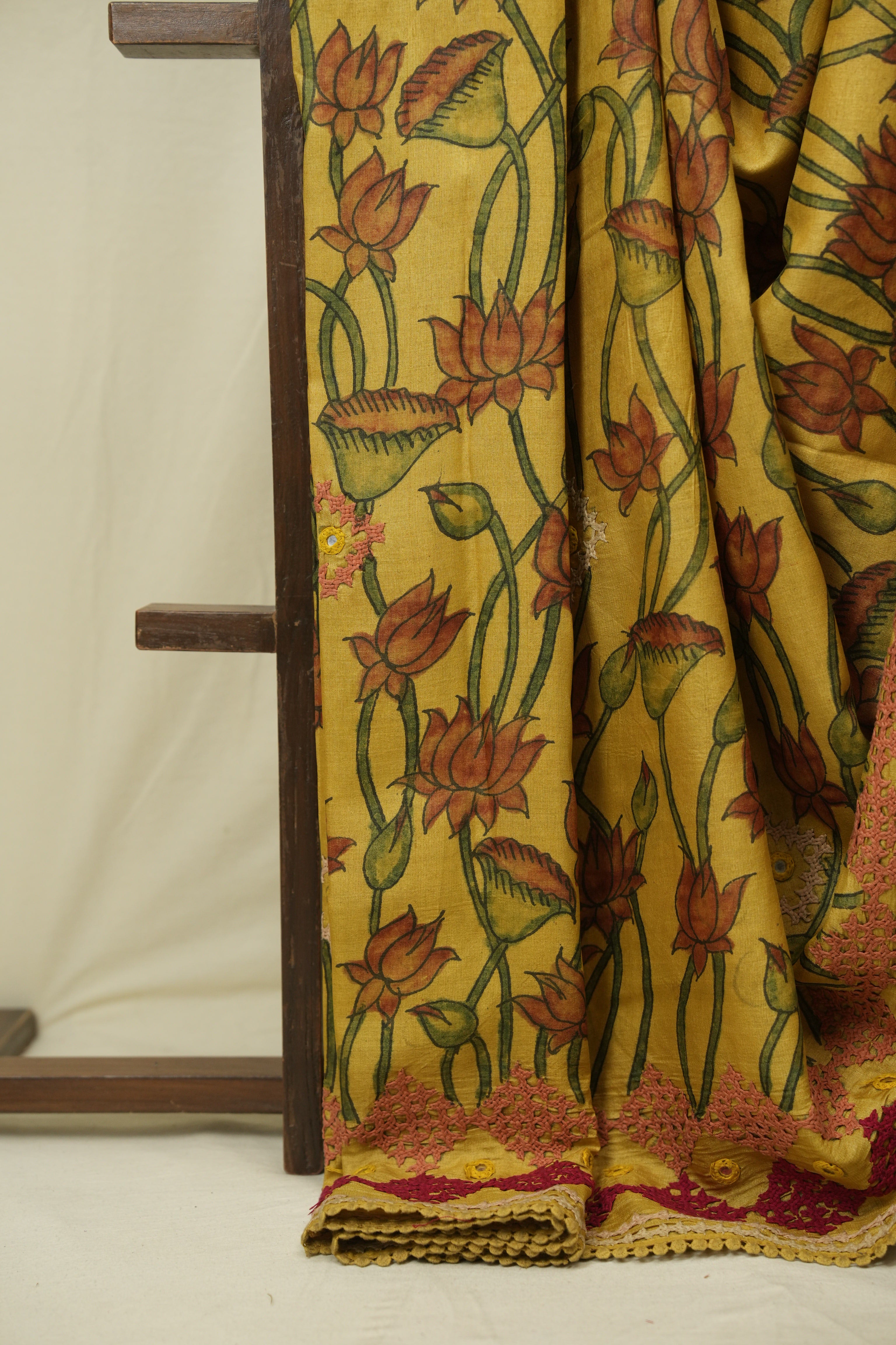 Yellow Kalamkari Tussar Silk Saree - SRYKTSS45