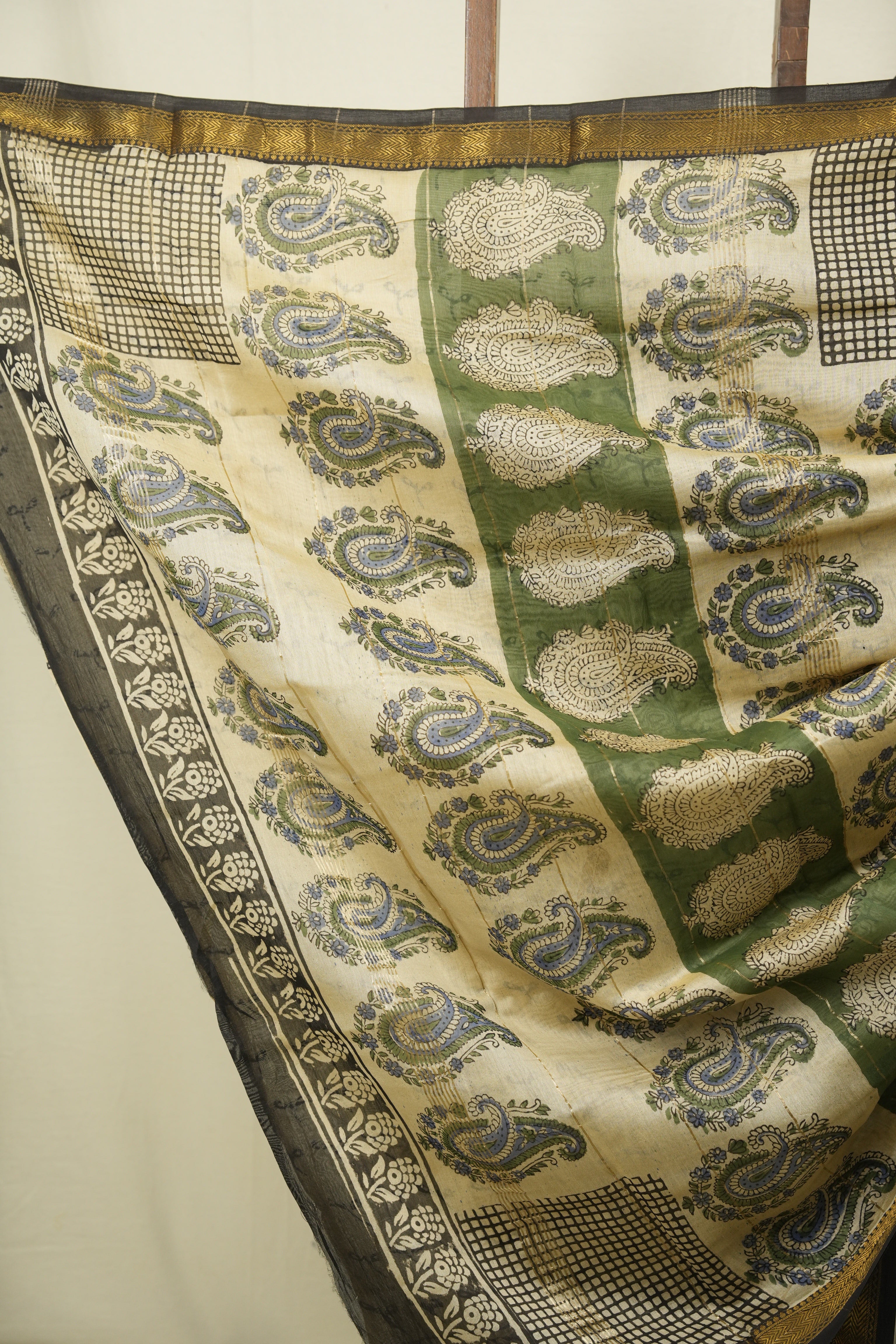 Mehandi HBP Cotton Silk Saree With Maheshwari Border - SRMCSS1732