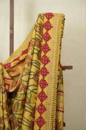 Yellow Kalamkari Tussar Silk Saree - SRYKTSS45